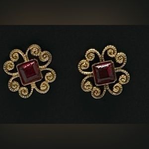 Gold-Tone Earrings Faux Ruby Filagree Look Earrings July Birthstone